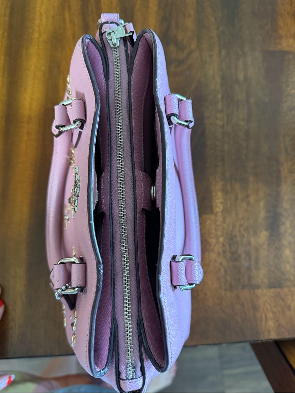 COACH Pink Pebbled Leather Floral-Stud Satchel - Picture 3 of 4